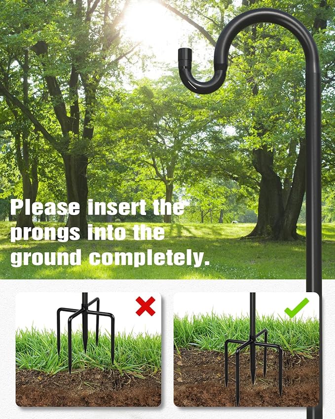 Breeze Touch 2Pack 45 Inch Adjustable Shepherd Hooks for Outdoor Outside, Heavy Duty with 5 Prongs Base, for Hanging Lantern, Hummingbird Feeder, Lightweight Plant, Wind Chime, Bird Feeder Hanger