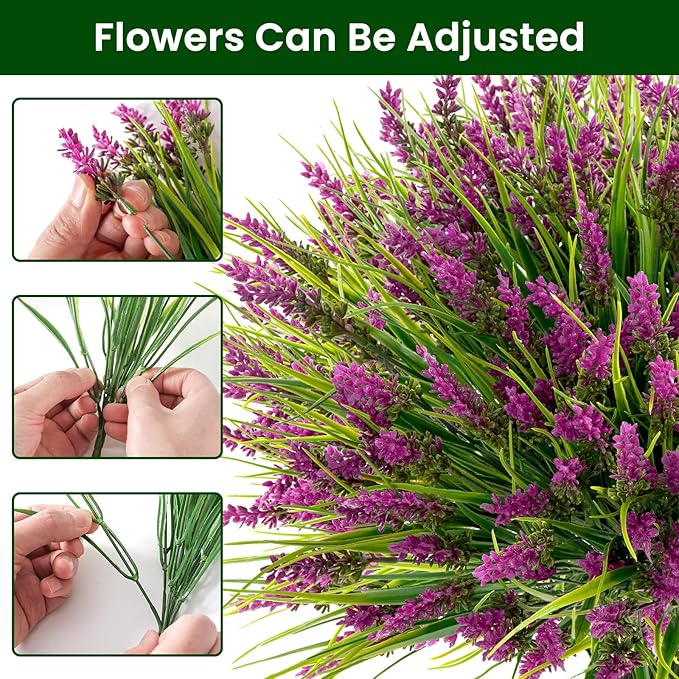 20 Bundles Artificial Plants Outdoor, UV Resistant Fake Flowers， Realistic Faux Lavender Shrubs for Porch Garden Window Box Home Decoration (Rosy)
