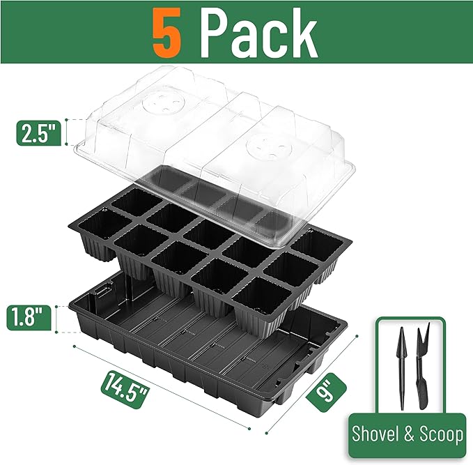 Mr. Pen 5-Set Seed Starter Tray Kits, Durable Plant Germination Trays with Humidity Vented Domes and Bases, Ideal for Seed Starting, Indoor Gardening, and Greenhouse