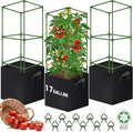 WLLEYAY 3 Pack Square Tomato Cages with 17 Gallon Grow Bags, 46'' Upgraded Heavy Duty Steel Garden Plant Support Stakes Kit, Flowers Vegetable Trellis for Vertical Climbing Plants Vines