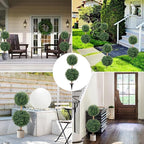 Zythrem 2.6FT Topiary Ball Trees Artificial Outdoor with Ground Spike Front Porch Double Boxwood Topiary Set of 2 Faux Outdoor Plants for Planters Patio Entrance Garden Indoor Home