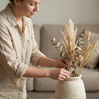 Rustic Terracotta Pot, 7 Inch Short Farmhouse Vase with Weathered Texture Off-White, Boho Home Decor for Pampas Grass, Tabletop, Mantel and Shelf Styling