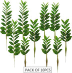 Pack of 10 - Artificial Plants Real Touch Faux ZZ Plant Stems Zamioculas Zamiifolia Tropical Greenery Houseplant for Home Office Aesthetic Decor Indoor and Outdoor (Green)
