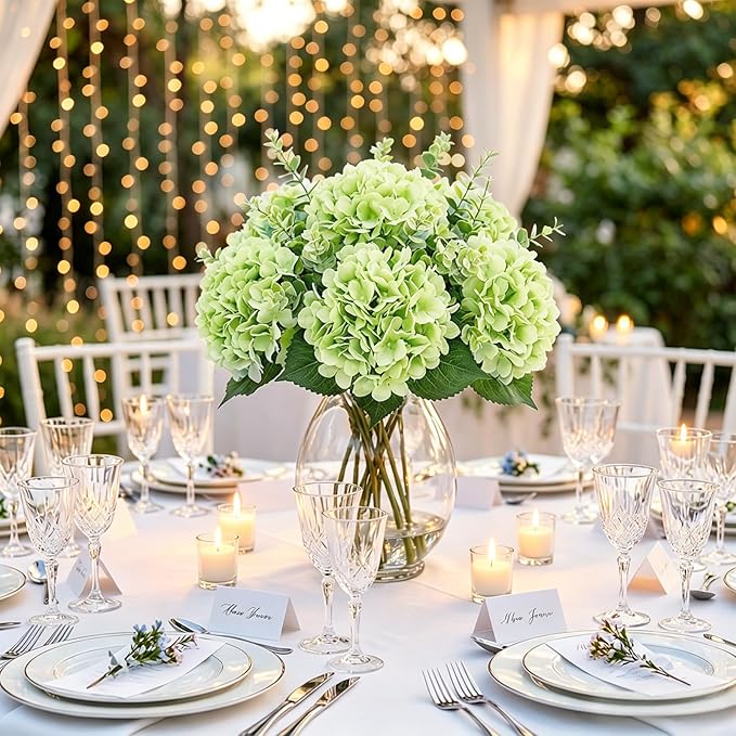 4Pcs Hydrangea Artificial Flowers Realistic Latex Texture for Spring Decoration Home Party Wedding Living Room Decoration 21''Light Green