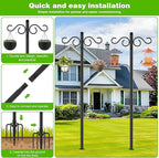 RCUICA Double Shepherds Hooks for Outdoor,2 Pack 90 Inch Bird Feeder Pole with 5 Prongs Base,Heavy Duty Shepherds Hook,Suitable for Garden in Hanging Flower Basket,Lantern,Bird Nests (90 Inch)