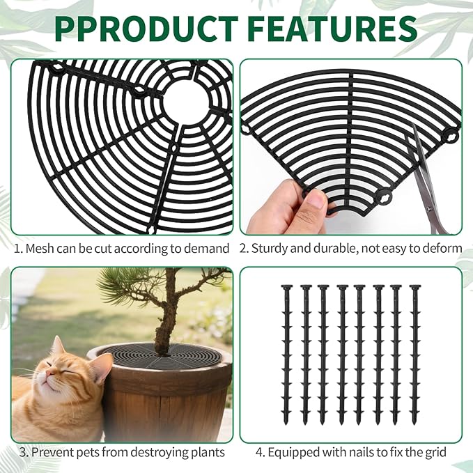 3 Pcs Plant Pot Cover, Plant Covers from Animals, Cuttable 11.8 Inch Soil Protectors, Keeps Cats, Animals Out, for Indoors Outdoors(Black)