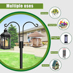 XDW-GIFTS Double Shepherds Hooks for Outdoor, 2-Pack Heavy Duty Garden Pole for Hanging Bird Feeder, Plant Baskets, Solar Light Lanterns, Garden Plant Hanger Stands with 5 Base Prongs