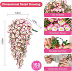 Artificial Hanging Flowers for Outdoors, 4 PCS 600 Blooms UV Resistant Morning Glory Faux Silk Vines, No-Odor Realistic Fake Plants for Garden Planter Porch Patio Decoration, Pink