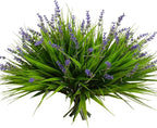 alyptus 12 Bundles Artificial Plants Outdoor Fake Monkey Grass with Flowers for Pot UV Resistant Plant Decor for Window Garden Patio Hanging Planter Pathway Front Porch (Grass with Flowers)
