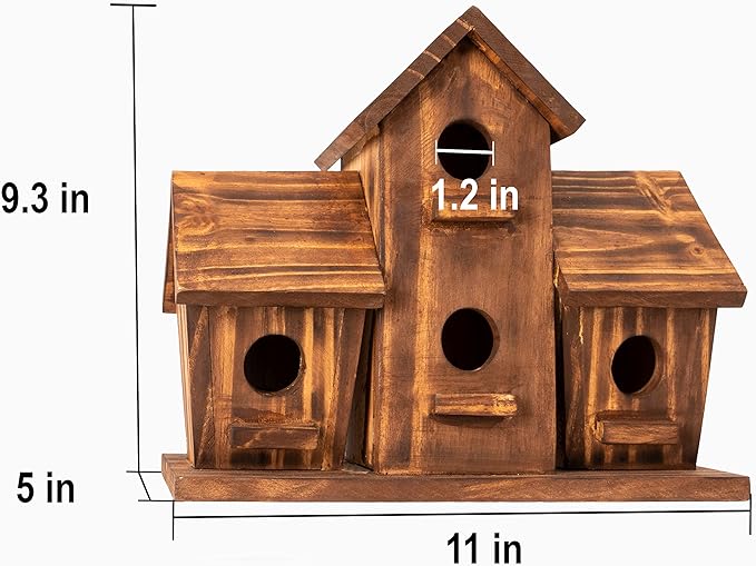 COLEBA Bird Houses for Outside, Outdoor 4 Hole Bird House Room for 4 Bird Families Bluebird Finch Cardinals Hanging Birdhouse for Garden