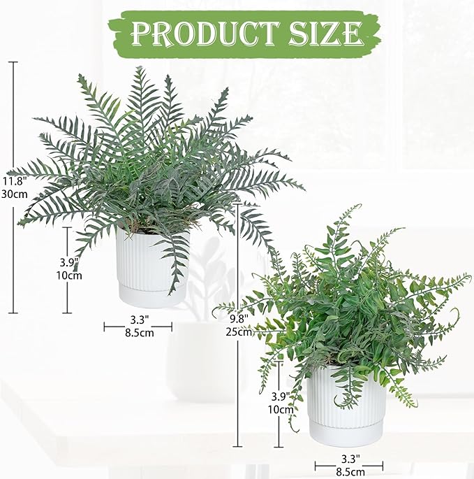 GnFlus Set of 2 Fake Plant Boston Fern Potted Artificial Plants Small Artificial Desk Plant with Potted Pots for Shelf Desk Home Bathroom Farmhouse Room Office Kitchen Farmhouse Coffee Table Decor