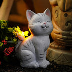 Solar Garden Statue Cat with Glowing LED Butterfly, Waterproof Resin Outdoor Decor Light, Whimsical Yard Art for Patio Balcony Porch, for Mom Women Friends