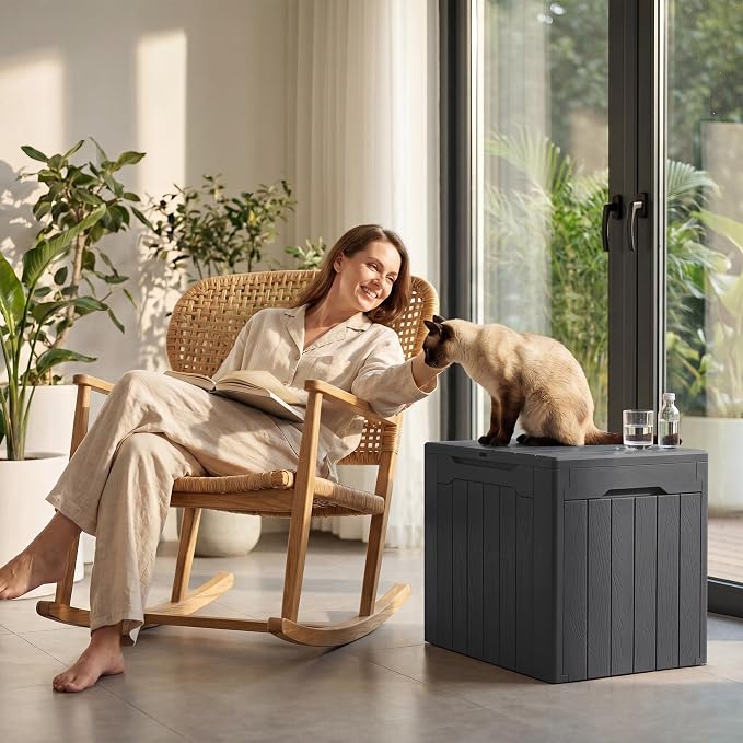 Devoko 29 Gallon Waterproof Outdoor Storage Box Resin Deck Box Lockable and UV Resistant for Patio Furniture, Garden Tools (Gray, 29 Gallon)