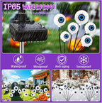Halloween Decorations Outdoor, 4 Pack 24 LED Solar Purple Scary Eyeball Swaying Lights, Purple Solar Firefly Light Waterproof Outdoor Garden Lights for Halloween Yard Garden Lawn Party Flower Bed