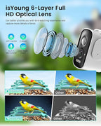 Smart Bird Feeder Camera (Dual Panel), Solar Powered, Identify 11,000+ Birds with AI, Auto Capture & Notify, 2K HD Footage, Outdoor Bird Watching, Ideal Gift for Birds Lovers.