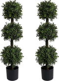 ALL SEASON GREEN 2 Pack 3ft Artificial Outdoor Boxwood Topiary Trees, UV Resistant Triple Ball Shape Fake Plants