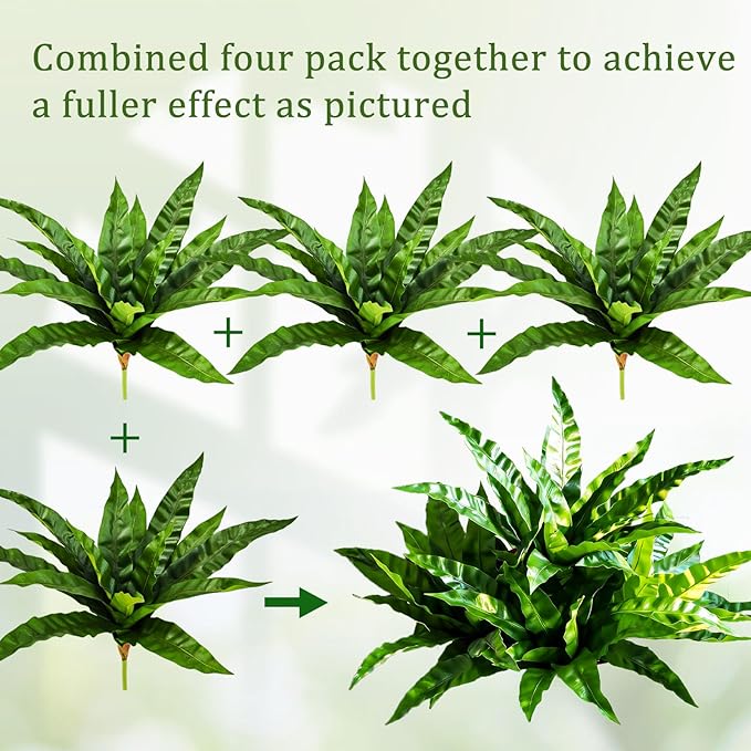 4Pcs Fake Ferns,Faux Outdoor Plants UV Resistant,3D Real Touch Fake Plants Total 60 Blades,Weatherproof Artificial Plants Outdoor Indoor for Garden Porch Home Office Living Room Decor