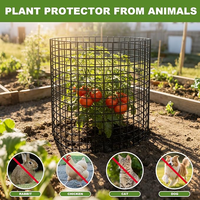 Plant Protector from Animals, 6 Set Plant Cages for Outdoor Plants 12'' x 16'' Metal Wire Protectors for Plants, Protection Cages with Stakes & Zip Ties, to Keep Rabbits Chicken Duck Out for Garden