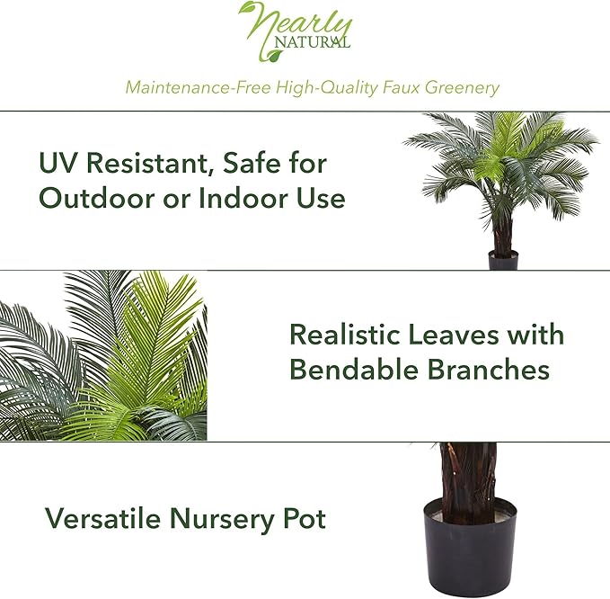 Nearly Natural 3ft Cycas Artificial Palm Tree, UV Resistant Faux Greenery For Indoor Outdoor Decor