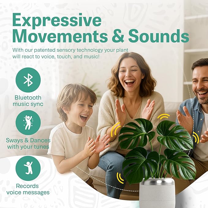 PLANTPETZ Extra Large Robotic Planter – Smart Planter Fits 6 Inch Pots | Bluetooth Speaker | Interactive Smart Plant Pot Turns A Real Plant Into a Touch/Motion Responsive Companion - Pure Ivory White