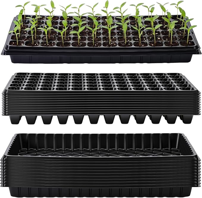 Vesici 20 Pack Seed Starter Trays, 72 Cell Seedling Trays with 1020 Flat Tray, Deep Plug Nursery Plant Pots for Germination, Water Collection, Indoor Outdoor Seed Starting & Transplanting