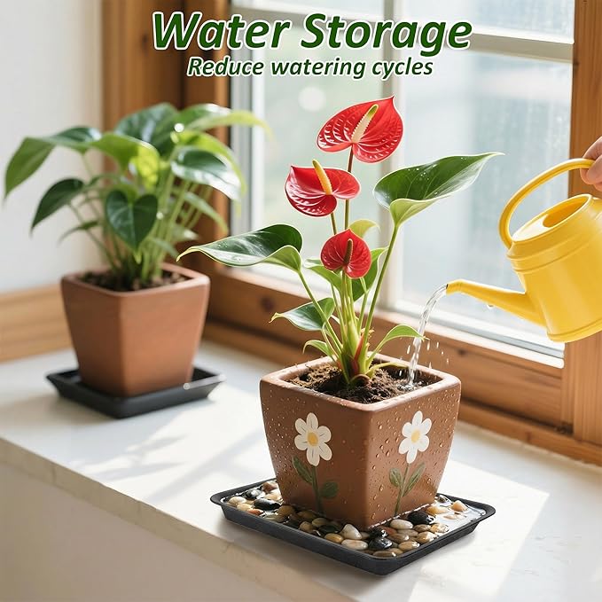 PeoMev 6PCS Plant Saucers for Indoors - 6 8 10 Inch Plastic Plant Trays for Pots Rectangle Plant Plates to Catch Water