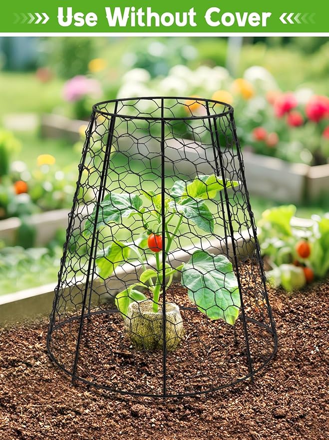 Kalolary 8 Packs Plant Protectors from Animals, 20.5'' x 12 Large Wire Plants Cage Metal Garden Protection Chicken Wire Cloche with Stakes for Keeping Bunny Squirrels & Pets Out(Bell)
