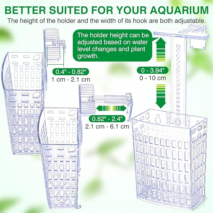 2026 Latest Upgraded Aquarium Plant Holder Adjustable Height with Extendable Hook and Suction Cup for Fish Tank Aquaponic Plant Cultivation and Aquascape Accessories Decorations (2 Pack) Transparent