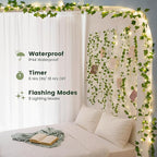 HEYFUNi Fake Ivy Vines with Lights, 23 Ft 73 Led Artificial Greenery Garland with Fairy Lights USB/Battery Operated, Leaf String Lights for Bedroom Aesthetic, Wall, Balcony, Wedding Decor, Warm White