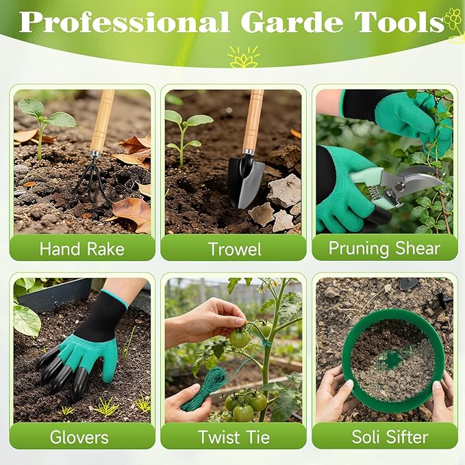 18-Piece Gardening Kit with Bonsai Tools, Succulent & Herb Planting Set, Pruning Shears, Seed Trays, Waterproof Mat – Durable BPA-Free Indoor & Outdoor Garden Tool Set Gift