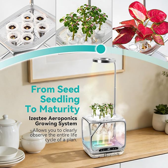 Aeroponics Growing System with Grow Light & Humidifier - Smart Indoor Garden, Visual Root Observation, RGB Mood Lighting, for Plants, Mushrooms - Desktop Hydroponic Planter