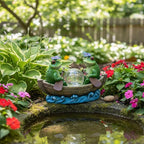 Solar Frog Boating Garden Statue with Ball Light 5.1" Resin Frogs Decor for Home Front Door Patio Porch Balcony Women Gardeners Moms Wives Girlfriends