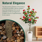 Artificial Camellia Tree 5FT, Red Flower Tree in White Pot, Faux Outdoor Indoor Plant, Christmas,Potted Artificial Flower for Home Office Housewarming Porch Decor (61'' Height)