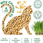 Groundio Cat Grass Seeds, 4 Oz, Non-GMO Wheat & Oat Seeds Mix, High Germination Seeds Grown in USA for Indoor Cats