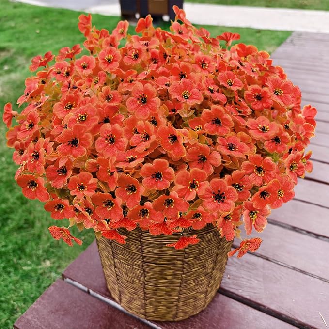 Artificial Mums for Outdoor Fall Decor Flowers, 12 Bundles Fall Decorations for Home Fake Mums Artificial Flowers, Fake Plants for Outdoor Planters UV Resistant for Porch Outside Yard