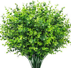 12 Bundles Greenery Artificial Plants Outdoors, Eucalyptus Stems UV Resistant Fake Foliage Plants Faux Boxwood Shrubs Indoor Decorations Artificial Flowers for Garden Pot Porch Fence Hanging Planter