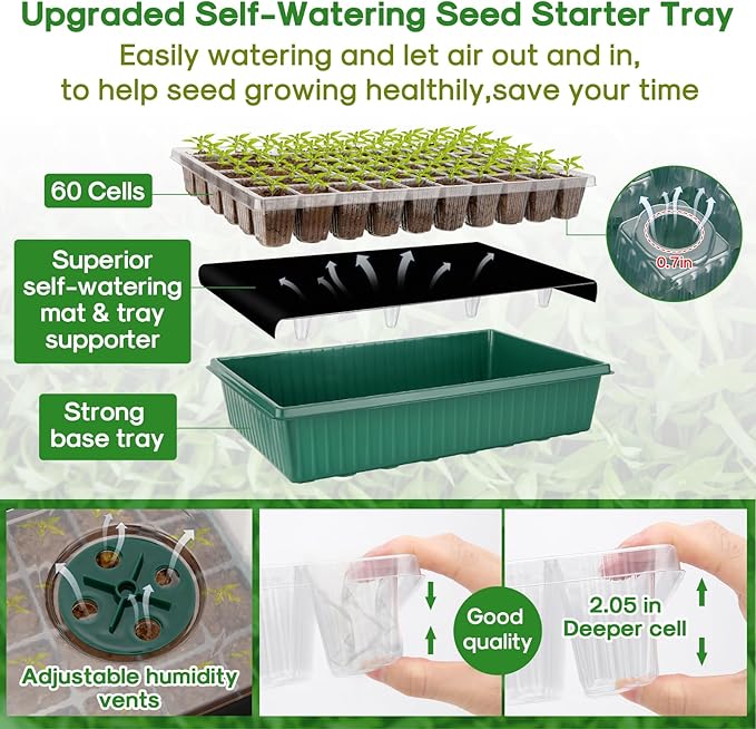 BlumWay 120-Cell Self-Watering Seed Starter Tray with Grow Light, 1-24H Timer, Seed Starter Kit with 4.02" Humidity Dome, Seedling Tray for Indoor Plant Starter, Plant Germination Trays-Green