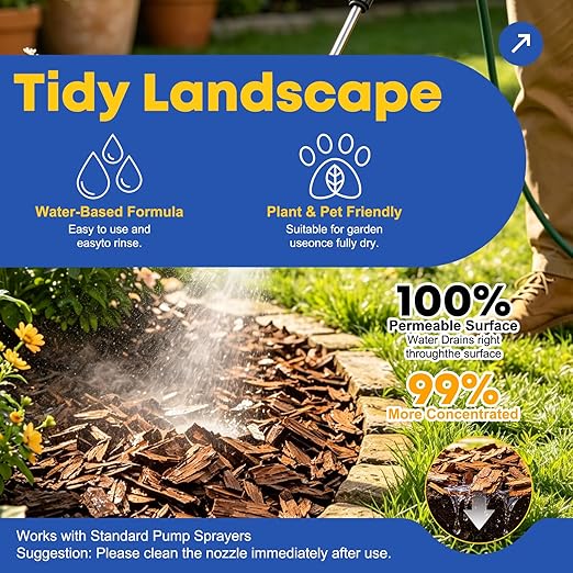Mulch Glue 2 Gallon - Ready to Use Rock Glue for Landscape - Pet Safe & Plant Safe, Fast-Dry No Dilution - Spray for Gravel/Pebbles/Stones for Outdoor Gardens