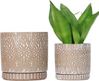 8 Inch + 6 Inch Plant Pot with Drainage Holes and Saucers, Indoor Ceramic Planter for Plants Succulent Orchid Flower Pots