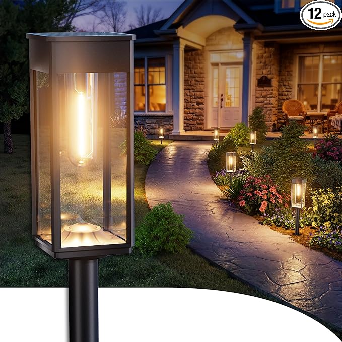 ALFIOT Solar Pathway Lights Outdoor, 12 Pack Bright Solar Lights Outdoor, Auto On/Off, IP65 Waterproof Landscape Lighting for Yard Patio Walkway Driveway Pathway (Warm White)