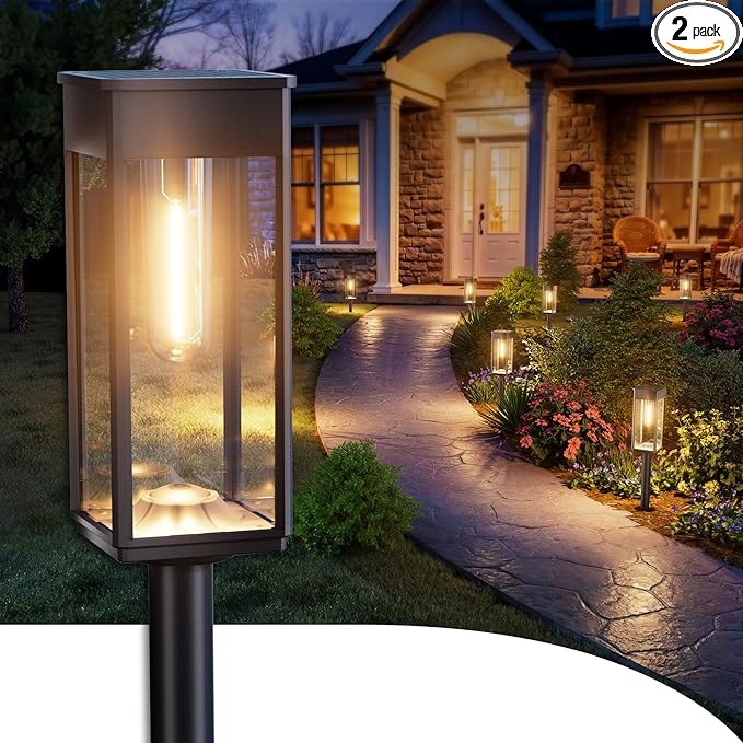 ALFIOT Solar Pathway Lights Outdoor, 2 Pack Bright Solar Lights Outdoor, IP65 Waterproof Solar Garden Lights Solar Powered Landscape Lighting for Yard Patio Walkway Driveway Pathway (Warm White)