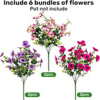 17 Inch Artificial Faux Pansy Flowers for Outdoor,Fake Pansies Flowers with Eucalyptus Leaves Fake Plants Greenery Boxwood Porch Patio Decor 6 Bundles(Light Purple,Rose White,Rose Red)