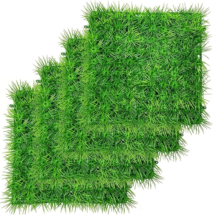 Aquarium Decor Artificial Plastic Lawn Grass,4PCS 9 inches Fish Tank Decorations, Easy Install Green Plants for Aquariums and Hermit Crab Climbing Habitats with 16 Suction Cups