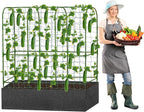 GENMOUS Garden Trellis for Climbing Plants, Cucumber Trellis with Grow Bag, 65 X 50 Inch Large Metal Trellis for Climbing Raised Bed Vegetable Outdoor