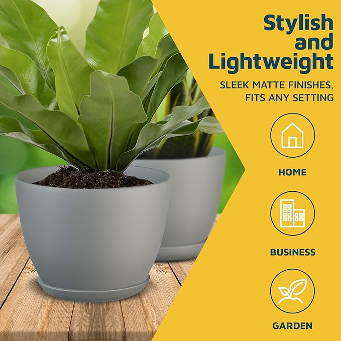 Planter Pots with Drainage Holes - Lightweight, Durable & Space-Saving Pots for Indoor and Outdoor - Versatile Functionality, Simple Modern Design, Set of 20 Plastic Planter Pots - Gray