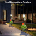 MXwcy 2-in-1 Solar Lights Outdoor with Plant Stand, Waterproof Vintage Solar Floor Lamp & Metal Planter Holder, Tall Geometric Lantern Tripod for Patio, Garden, Yard, Porch Decor (2 Pack)