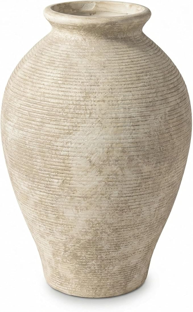 Large 9 Inch Ceramic Vase, Farmhouse Rustic Table Centerpiece, Vintage Floor Vase for Dried Flowers, Home Decor for Living Room, Mantel, Bookshelf & Office