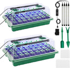 Seed Starter Tray with Timed Grow Light, 2 Pack 80 Cells Plant Starter Tray Seedling Starter Kit with Humidity Domes Base Indoor Mini Greenhouse Plant Germination Trays for Seeds Growing Starting