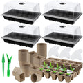 Hahood 4 Pack Seed Starter Tray Set Plants Growing Trays Peat Pots for Seedlings with Seed Starter Pots, Plastic Germination Tray, Plant Labels, Tool for Flower Vegetable Planting, Black