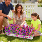 Artificial Flowers for Outdoors, 34 Bundles UV Resistant Fake Outdoor Flowers, Realistic Faux Outdoor Flowers for Decoration, Outside Fake Plants for Porch Garden Decor, Mixed Rose Red Purple